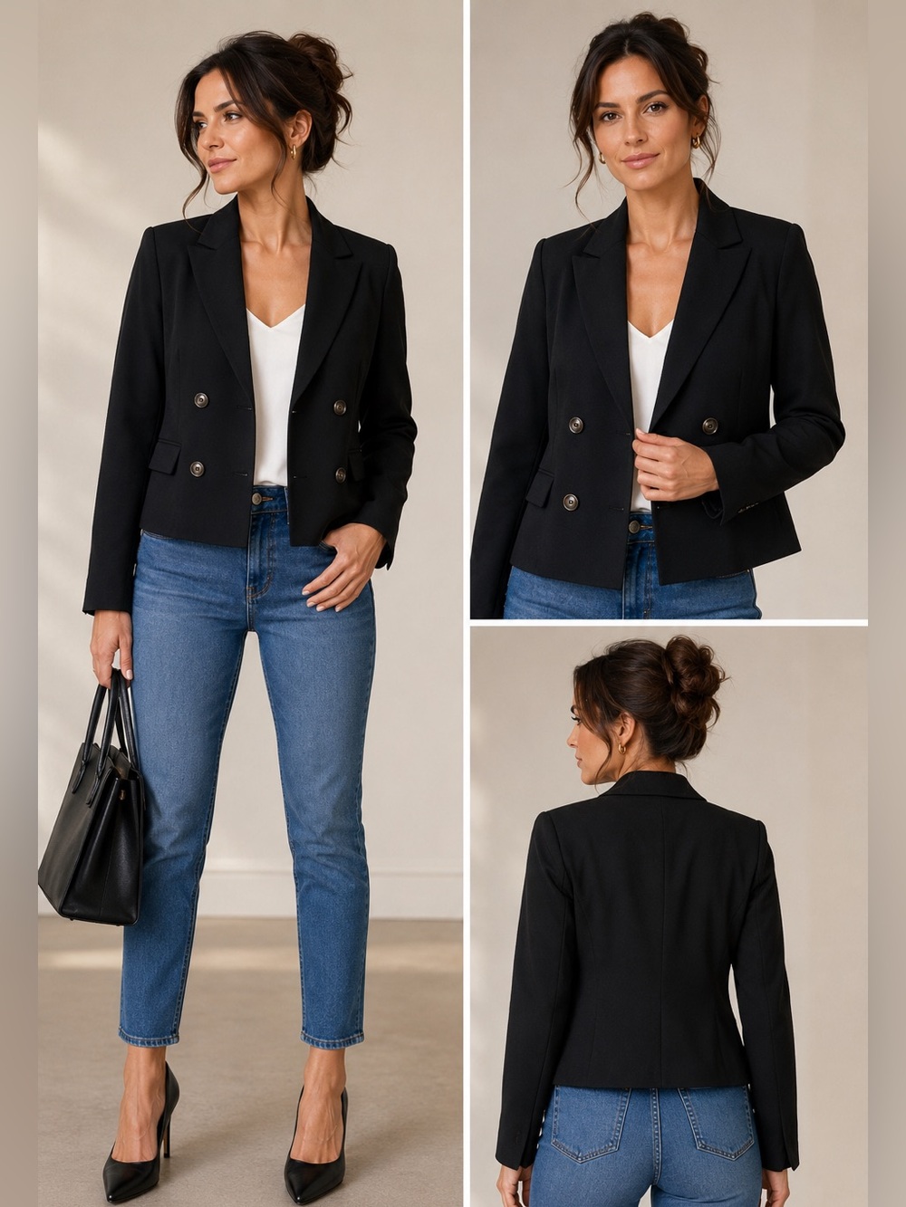 Rachel Zoe Black Double-Breasted Blazer Jacket Size Small